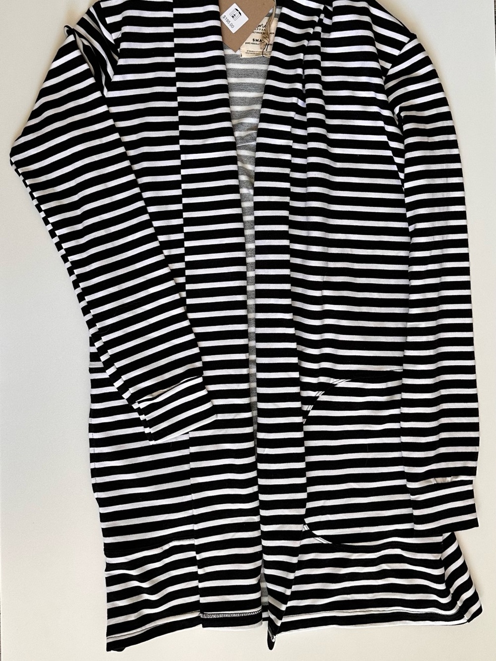 Striped Open-Front Black and White Blazer Cardigan